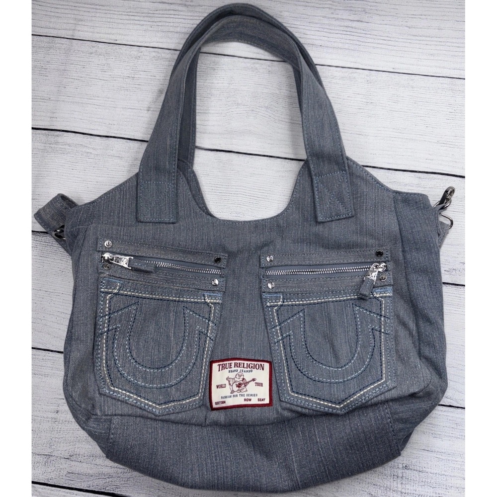 True Religion Denim Pocket Horseshoe Logo Shoulder Crossbody Satchel‎ Bag